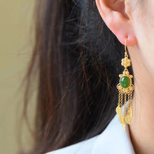 Load image into Gallery viewer, Sterling Silver S925 Ethnic Style Natural Hetian Jade Green Jade Earrings Fairy Chinese Style Antique Eardrops Female Tassel
