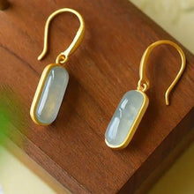 Load image into Gallery viewer, Natural Hetian Jade One-Line Jade Earrings S925 Sterling Silver Jade Exquisite Earrings Open Court Ornament for Women
