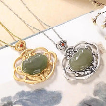 Load image into Gallery viewer, Original S925 Sterling Silver Gold Hetian Jade Ruyi Ladies&#39; Pendant Antique and Ethnic Style Classical Hollow Necklace Pendant
