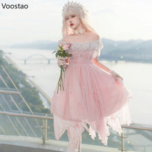 Load image into Gallery viewer, Lolita Princess OP Dress Women Elegant Sweet Rose Lace Pearl Chain Pink
