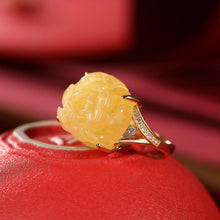 Load image into Gallery viewer, S925 Sterling Silver Gold Plated Beeswax Ring Retro National Trend Peony Flower Women&#39;s Open Ring
