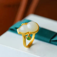 Load image into Gallery viewer, Hetian Jade Gourd Ring S925 Sterling Silver Gilding Jasper Small Water Drop Retro Chinese Style Women&#39;s
