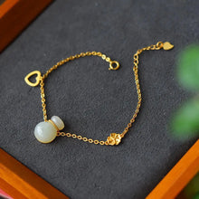 Load image into Gallery viewer, Natural Hetian Jade Gourd Bracelet Women&#39;s Palace Style Simple Temperamental Sterling Silver Gold Plated Recurrent Fate Year Goo
