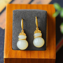 Load image into Gallery viewer, Ancient Gold S925 Sterling Silver Lucky Bag Jasper Earrings Natural Hetian Jade Auspicious Purse Earrings Retro Ornament for Wom
