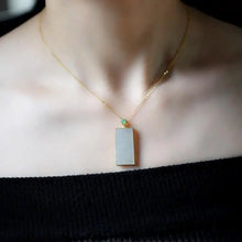 Load image into Gallery viewer, S925 Sterling Silver Square Lucky Pendant Pendant Inlaid Natural Hetian Jade Square Plate Clavicle Chain Necklace Gift for

