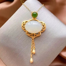 Load image into Gallery viewer, Natural Hetian White Jade Lucky Luck Square Plate Female Pendant S925 Sterling Silver Craft Inlaid Lucky Pendant Auspicious Clou
