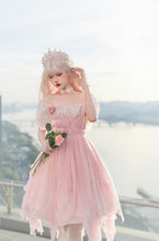 Load image into Gallery viewer, Lolita Princess OP Dress Women Elegant Sweet Rose Lace Pearl Chain Pink
