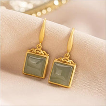 Load image into Gallery viewer, Natural Hetian Gray Jade Geometric Earrings S925 Sterling Silver Xiangyun Square Jade Earrings Fashion Gold Ear Hook Silver Jewe
