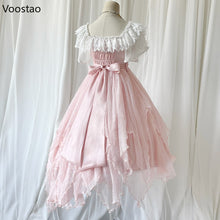 Load image into Gallery viewer, Lolita Princess OP Dress Women Elegant Sweet Rose Lace Pearl Chain Pink
