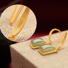 Load image into Gallery viewer, Natural Hetian Gray Jade Geometric Earrings S925 Sterling Silver Xiangyun Square Jade Earrings Fashion Gold Ear Hook Silver Jewe

