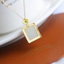 Load image into Gallery viewer, Original Design Lucky Pendant Hetian Square White Jade Pendant S925 Sterling Silver Necklace Women&#39;s Simple and High-End Clavicl
