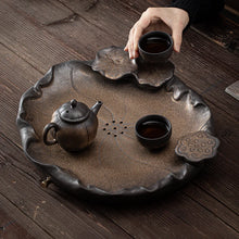 Load image into Gallery viewer, Gilt Lotus Tea Tray Tea Set Drainage Tray Household Water Storage Tea Table Ceramic Dry Bubble Table Large Round Drainage Tray

