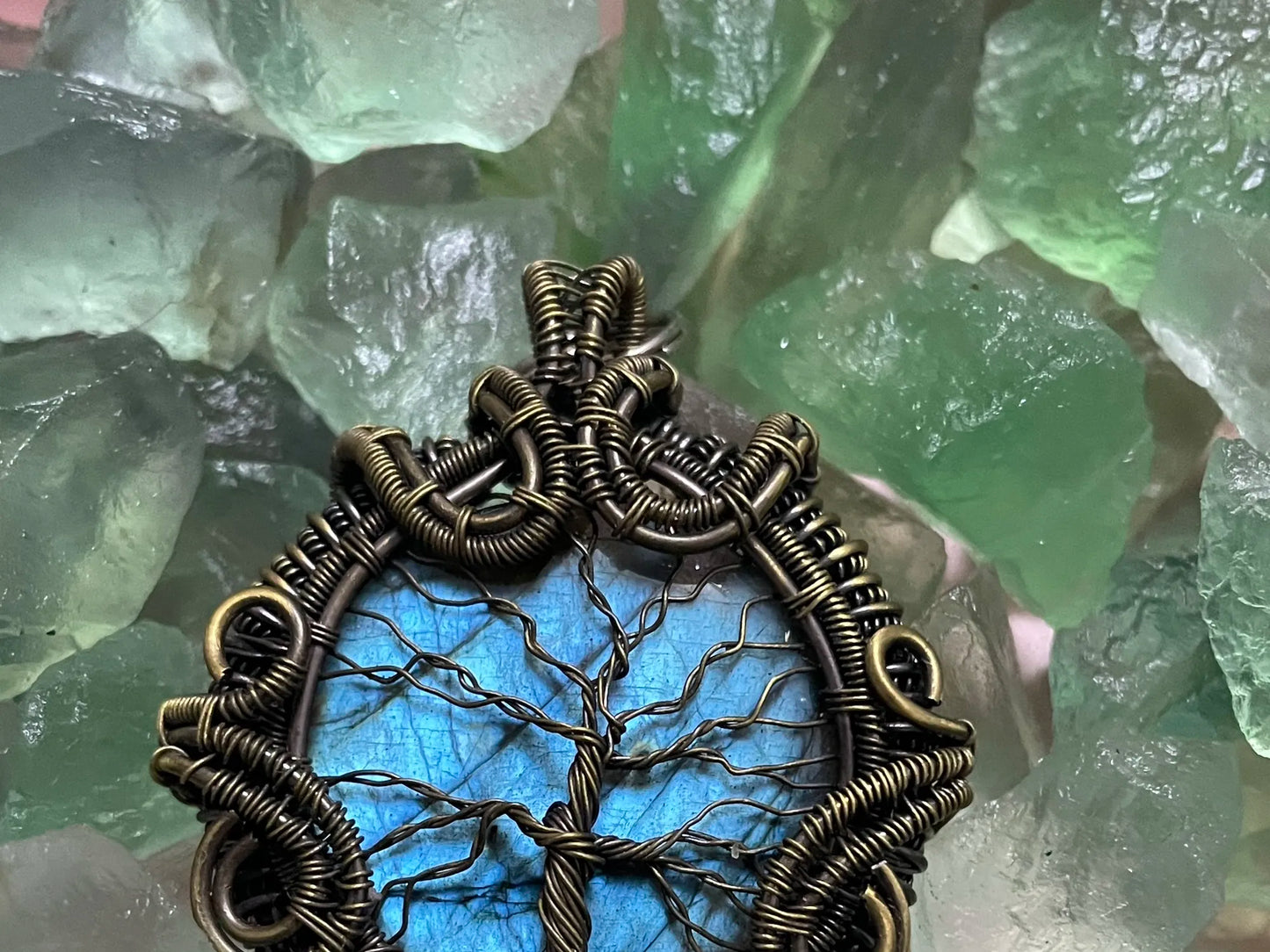 Brass wire Labradorite Tree of life pendant