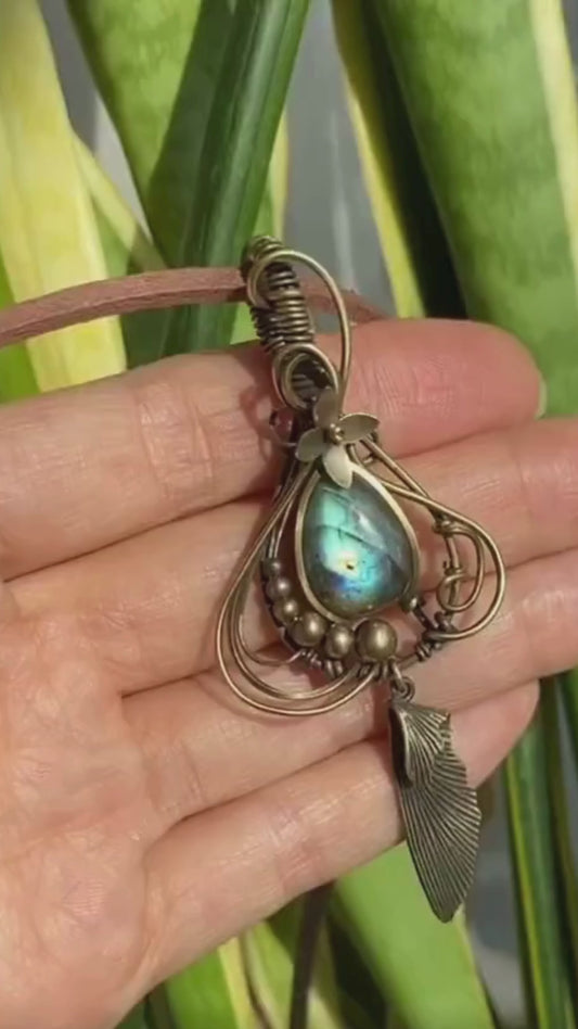 Blue labradorite angle wing pendant