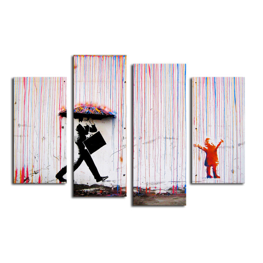 Banksy Art Colorful Rain wall canvas wall art painting living room wal ...