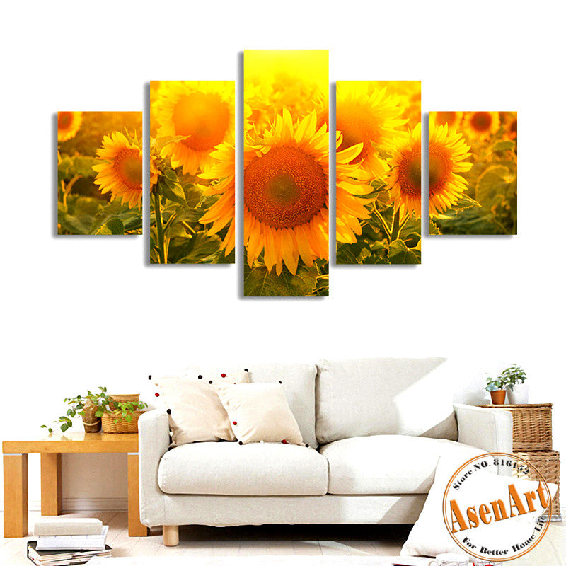 5 Piece Wall Art Large Sunflower Painting Modern Floral Paintings Canv ...