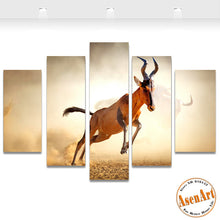 Load image into Gallery viewer, 5 Panel Wall Art Running Antelope Animal Painting for Living Room Modern Home House Decoration Canvas Prints Artwork No Frame
