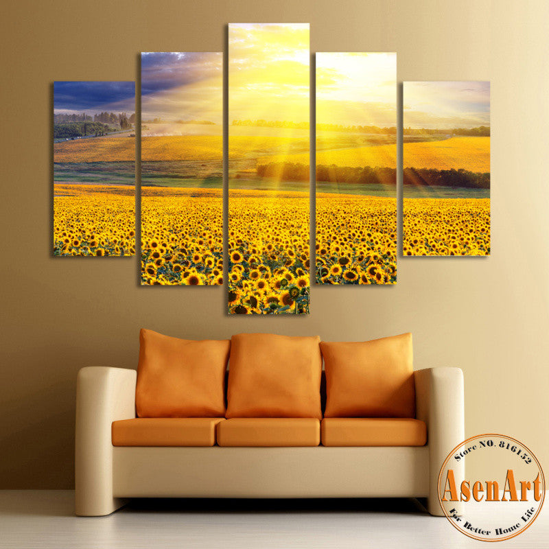 5 Panel Canvas Art Gold Sky Sunflower Painting Canvas Prints Wall Art ...
