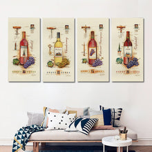 Load image into Gallery viewer, 4 Piece Modern Wine Paintings Canvas Bottle Wall Art Canvas Posters Oil Painting Bar Kitchen Dinning Room Decor Picture No Frame
