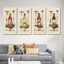 Load image into Gallery viewer, 4 Piece Modern Wine Paintings Canvas Bottle Wall Art Canvas Posters Oil Painting Bar Kitchen Dinning Room Decor Picture No Frame
