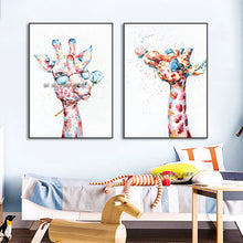 Load image into Gallery viewer, Funny Giraffe Hand Painted Oil Painting Canvas Modern Abstract Animal Wall Art Poster Picture Home Decoration Baby Room
