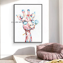 Load image into Gallery viewer, Funny Giraffe Hand Painted Oil Painting Canvas Modern Abstract Animal Wall Art Poster Picture Home Decoration Baby Room
