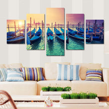 Load image into Gallery viewer, 5 Pieces Sunset Blue Boats Seascape Modern Home Wall Decor Canvas Picture Art HD Print Painting On Canvas For Living Room Framed
