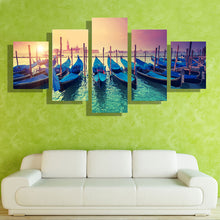 Load image into Gallery viewer, 5 Pieces Sunset Blue Boats Seascape Modern Home Wall Decor Canvas Picture Art HD Print Painting On Canvas For Living Room Framed
