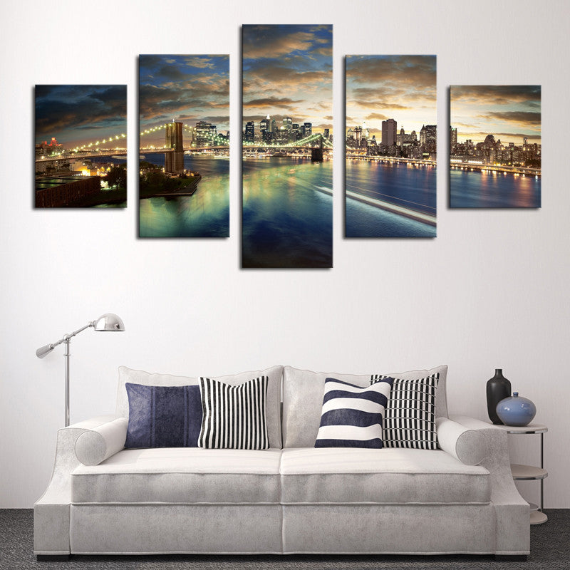 The Beauty Of The City Night Scene, 5 Panels Large HD Top-rated Canvas ...