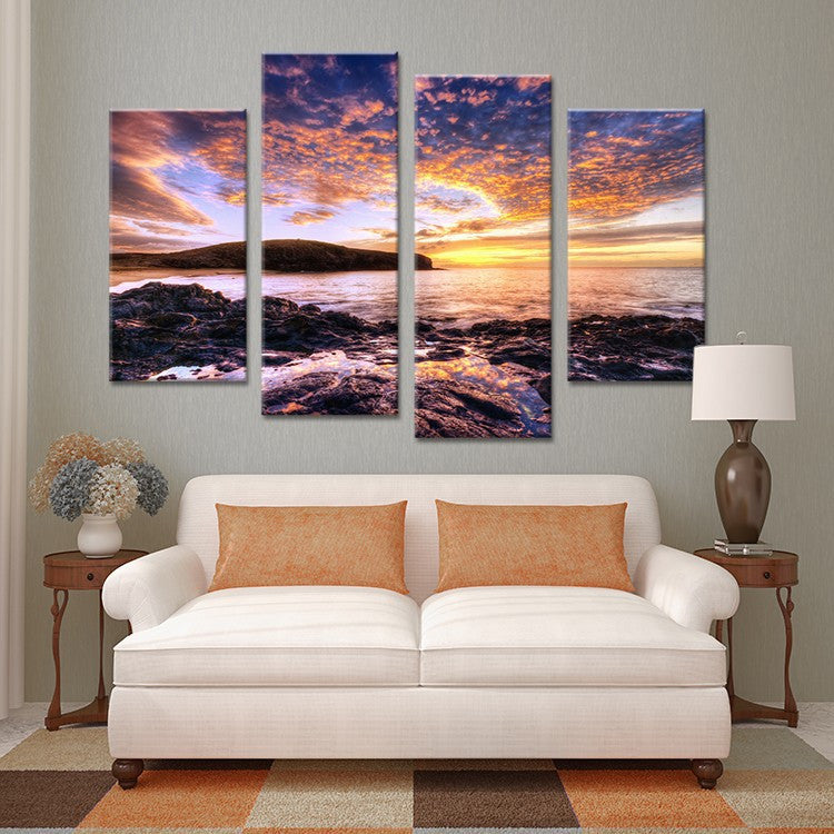 4PCS beautiful sunset seascape Wall painting print on canvas for home ...